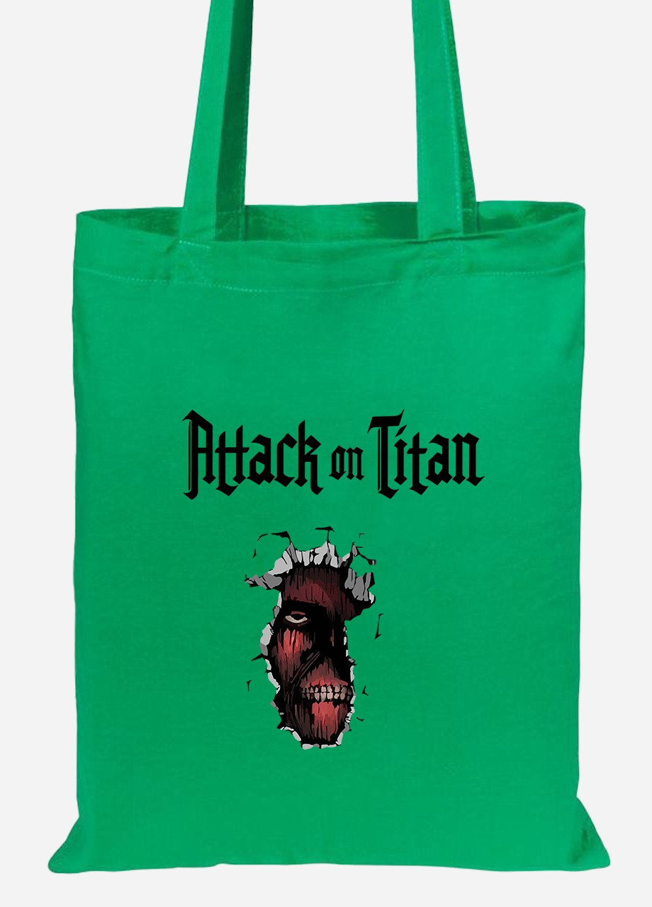 Эко сумка шопер Атака титанов Колоссальный Титан лого ( Attack on Titan logo) (92102-3489-KG) зеленая MobiPrint lite (256945176)
