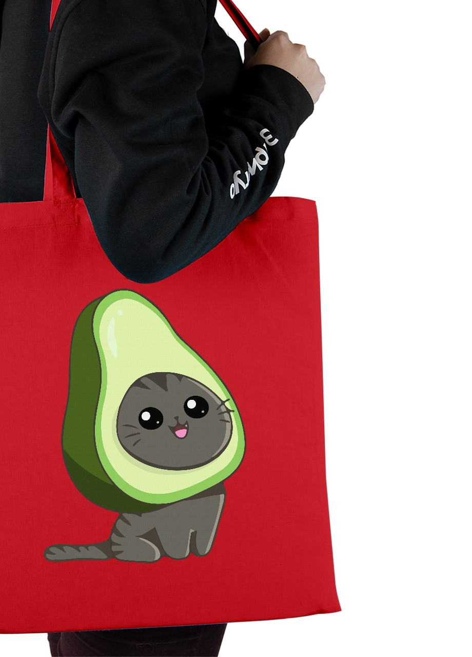 Эко сумка шопер Авокадо кот (Avocato) (92102-3473-RD) красная MobiPrint lite (256945713)