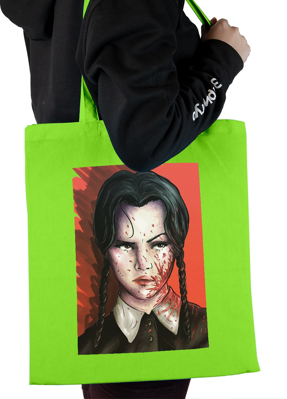 Еко-сумка шоппер Уенсдей постер (Wendsday) (92102-3928-LM) салатова MobiPrint Lite (256945585)