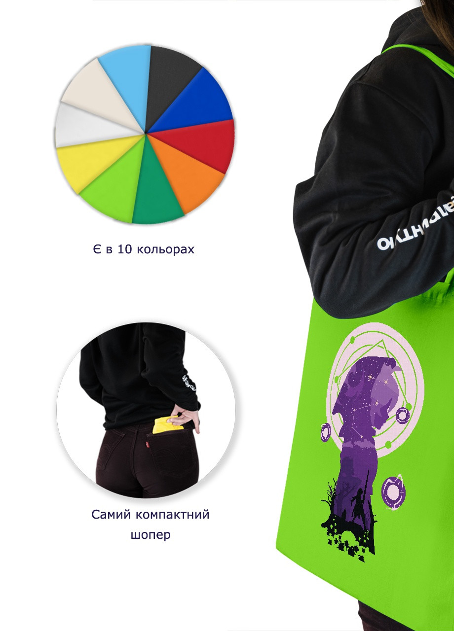 Еко-сумка шоппер Геншин Імпакт Рейзор профіль (Genshin Impact Razor) (92102-3554-LM) салатова MobiPrint Lite (256944706)