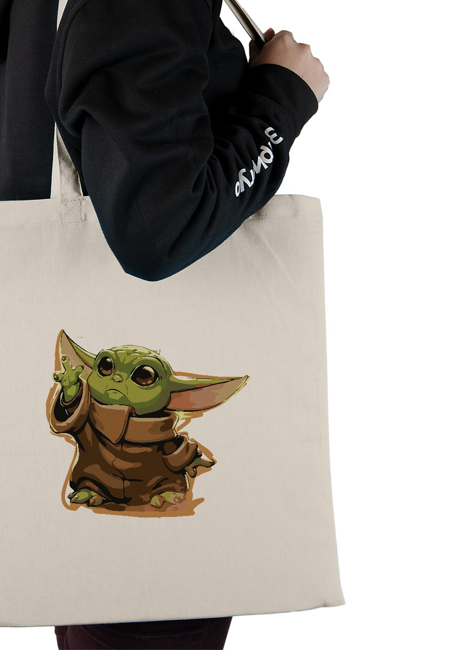 Еко-сумка шоппер Грогу Йода(Grogu Baby Yoda) (92102-3520-BG) бежева MobiPrint lite (256945172)