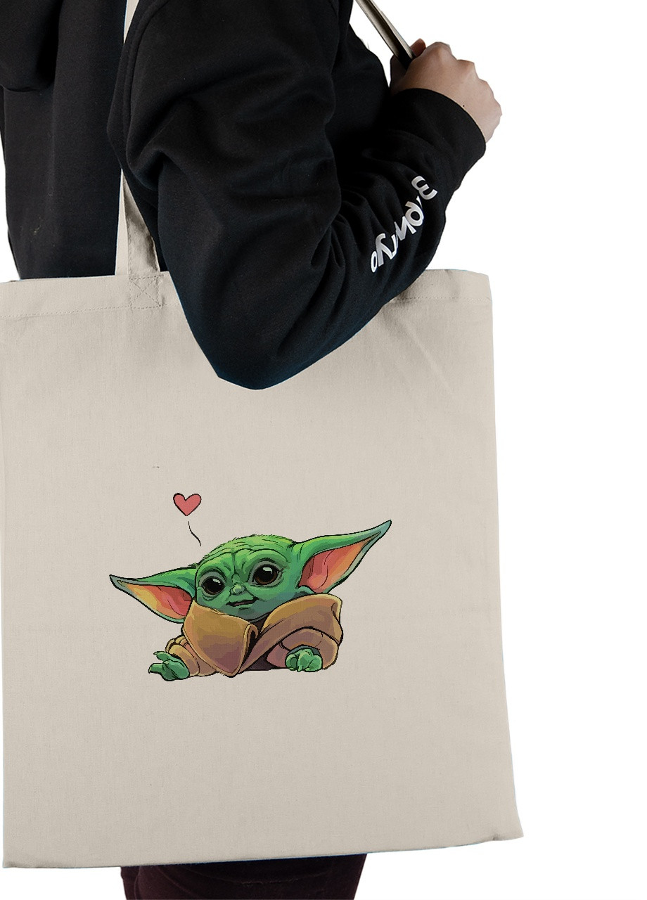 Еко-сумка шоппер Грогу Йода лайк (Grogu Baby Yoda) (92102-3522-BG) бежева MobiPrint lite (256945830)