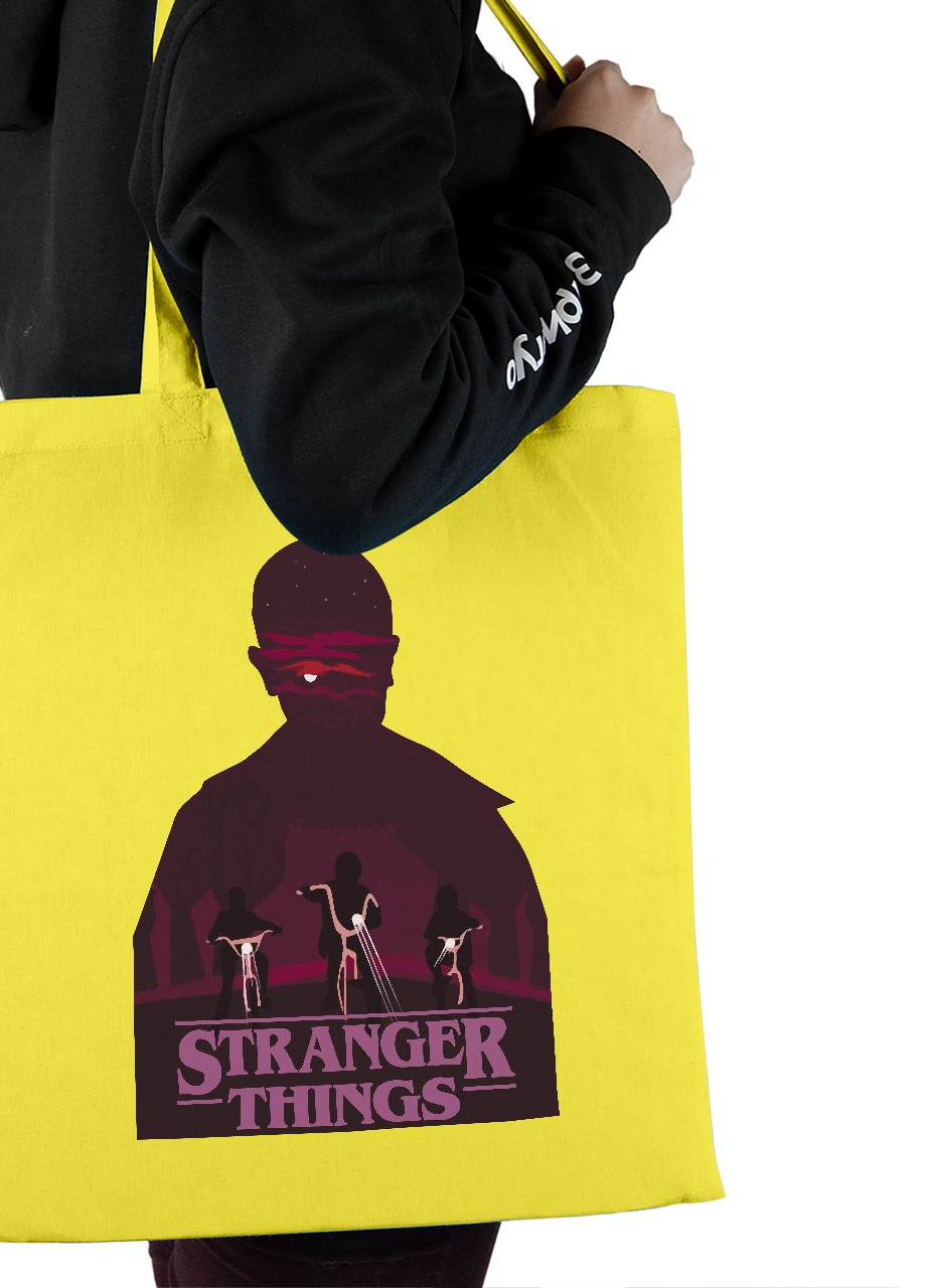 Эко сумка шопер Очень странные дела Одинадцать арт трое(Stranger Things Eleven art) (92102-3569-SY) желтая MobiPrint Lite (256944208)