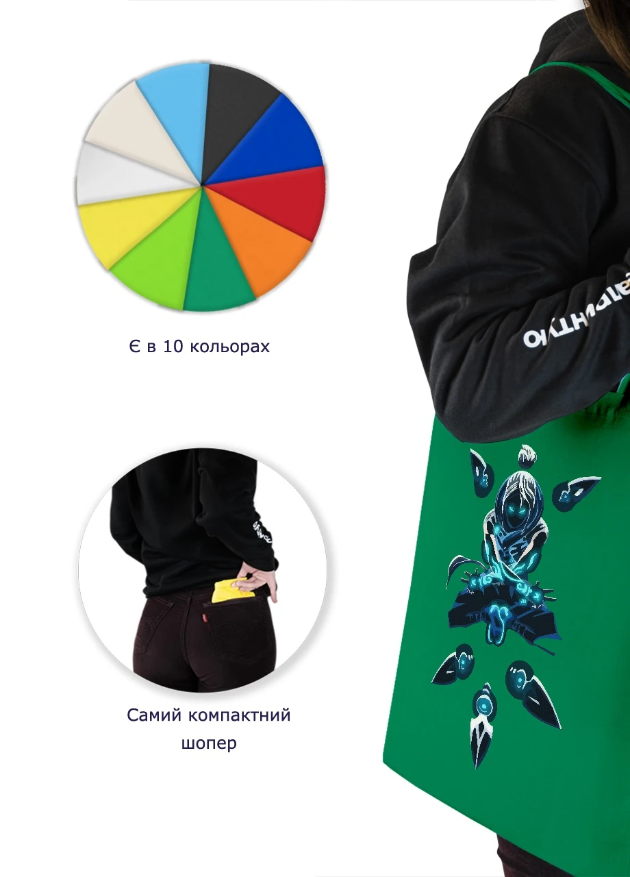 Эко сумка шопер Валорант Джетт клинки(Valorant Jett) (92102-3538-KG) зеленая MobiPrint Lite (256943399)