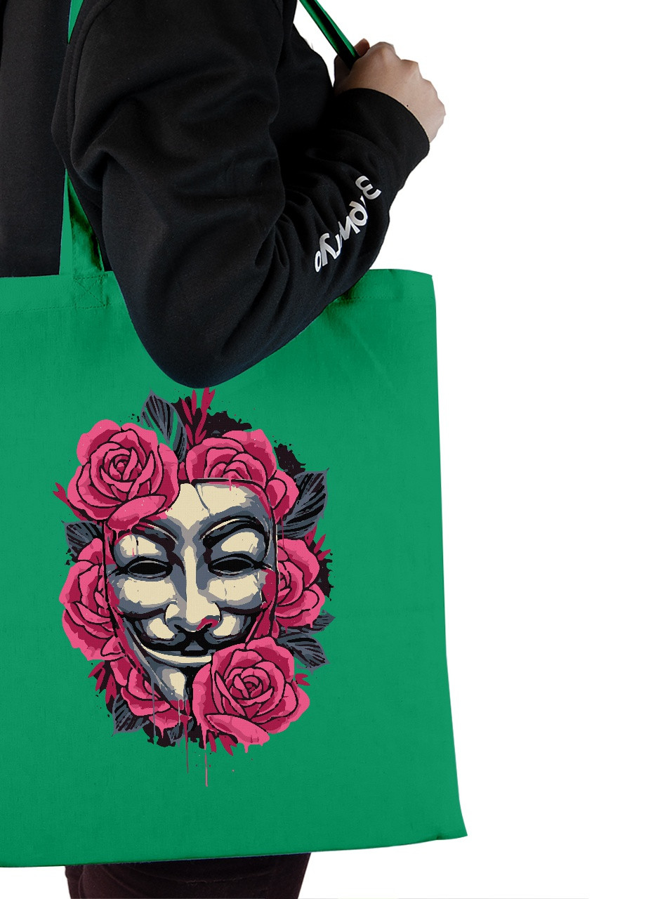 Эко сумка шопер Вендетта (V Vendetta) (92102-3424-KG) зеленая MobiPrint lite (256944649)