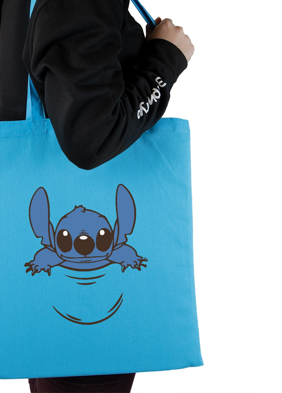 Еко-сумка шоппер Стіч (Stitch) (92102-3438-BL) синя MobiPrint lite (256944535)