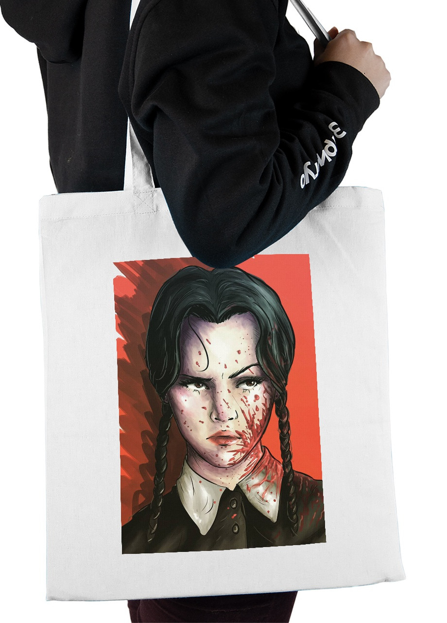 Еко-сумка шоппер Уенсдей постер (Wendsday) (92102-3928) біла MobiPrint Lite (256944319)