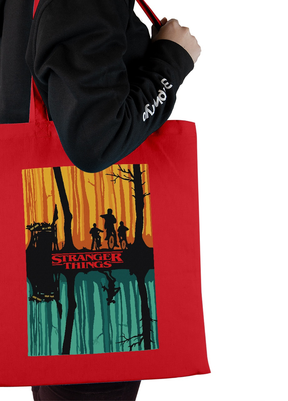 Еко-сумка шоппер Дуже дивні справи постер (Stranger Things poster) (92102-3573-RD) червона MobiPrint Lite (256943821)