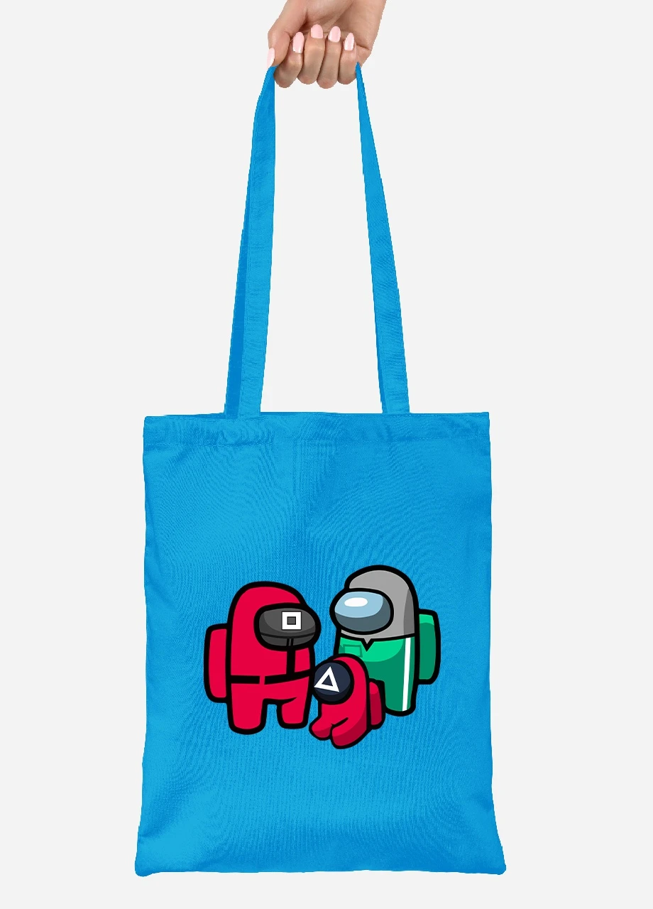 Еко-сумка шоппер Амонг Ас та Гра в кальмара (Among Us and Squid Game) (92102-3380-BL) синя MobiPrint Lite (256944699)