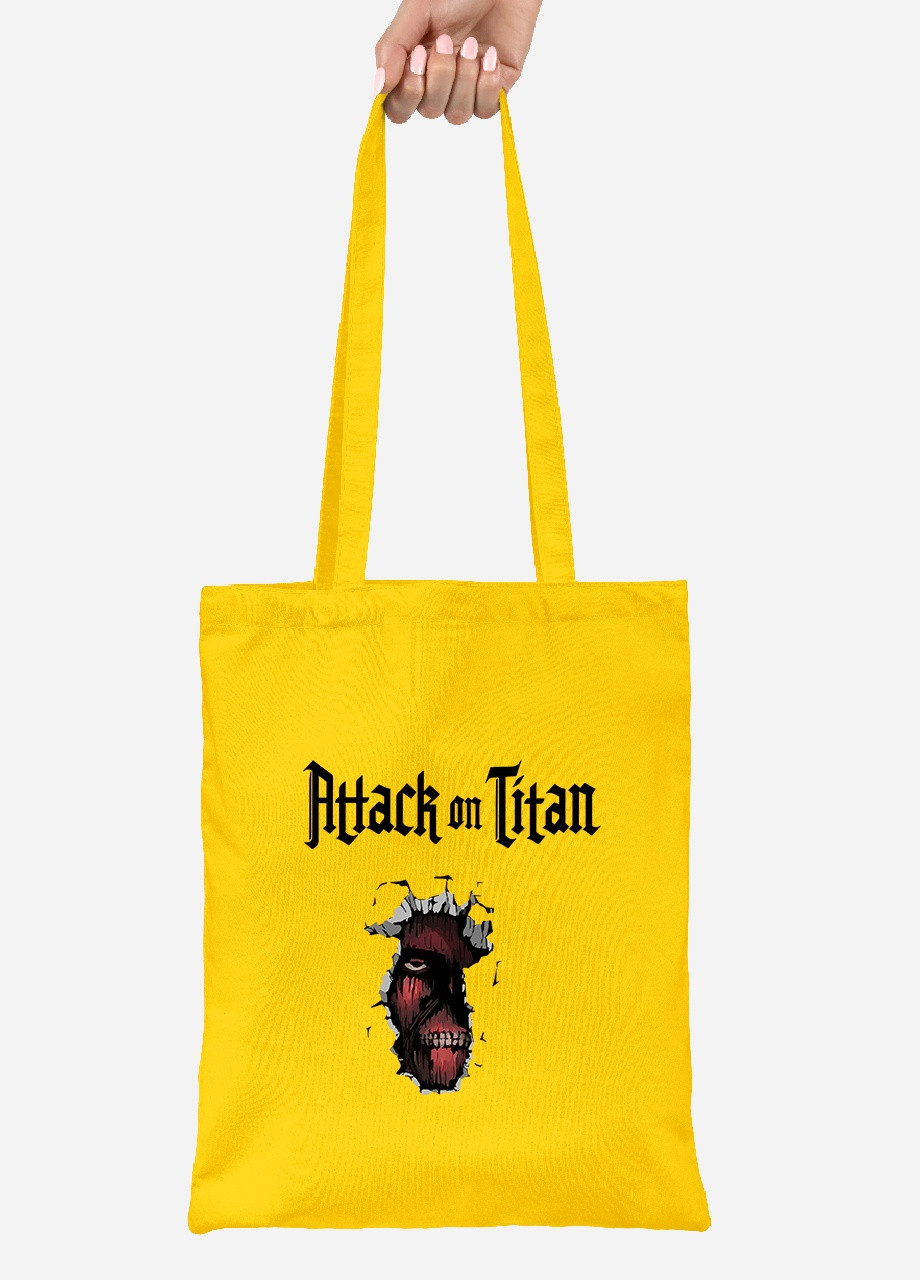 Эко сумка шопер Атака титанов Колоссальный Титан лого ( Attack on Titan logo) (92102-3489-SY) желтая MobiPrint Lite (256943822)