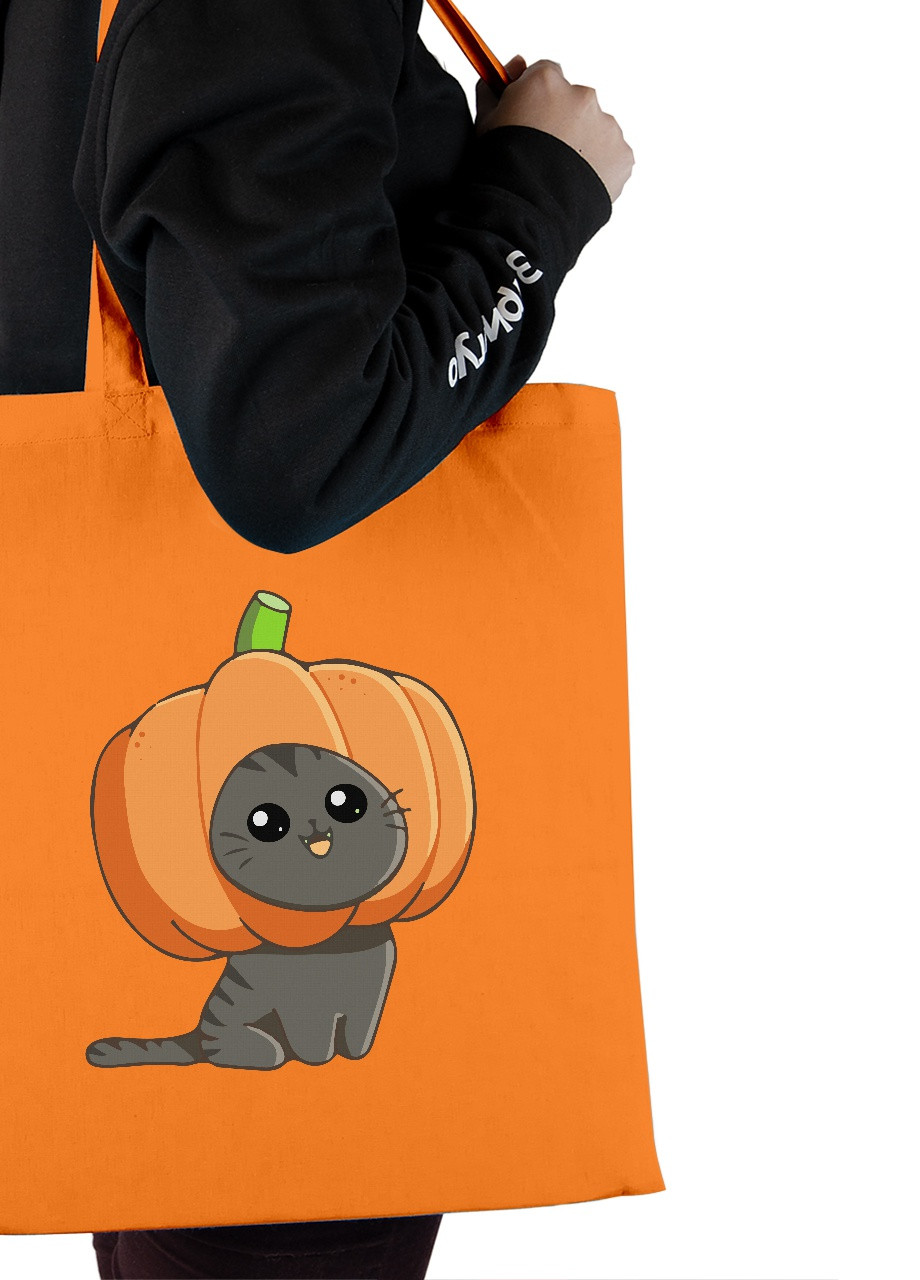 Эко сумка шопер Тыква кот (Pumpkincat) (92102-3435-OG) оранжевая MobiPrint lite (256943832)