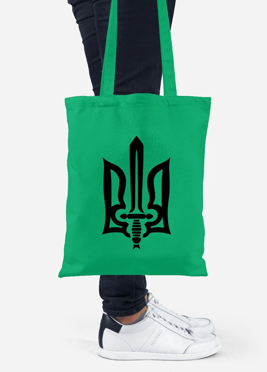 Еко-сумка шоппер Тризуб (92102-3730-KG) зелена MobiPrint Lite (256943408)