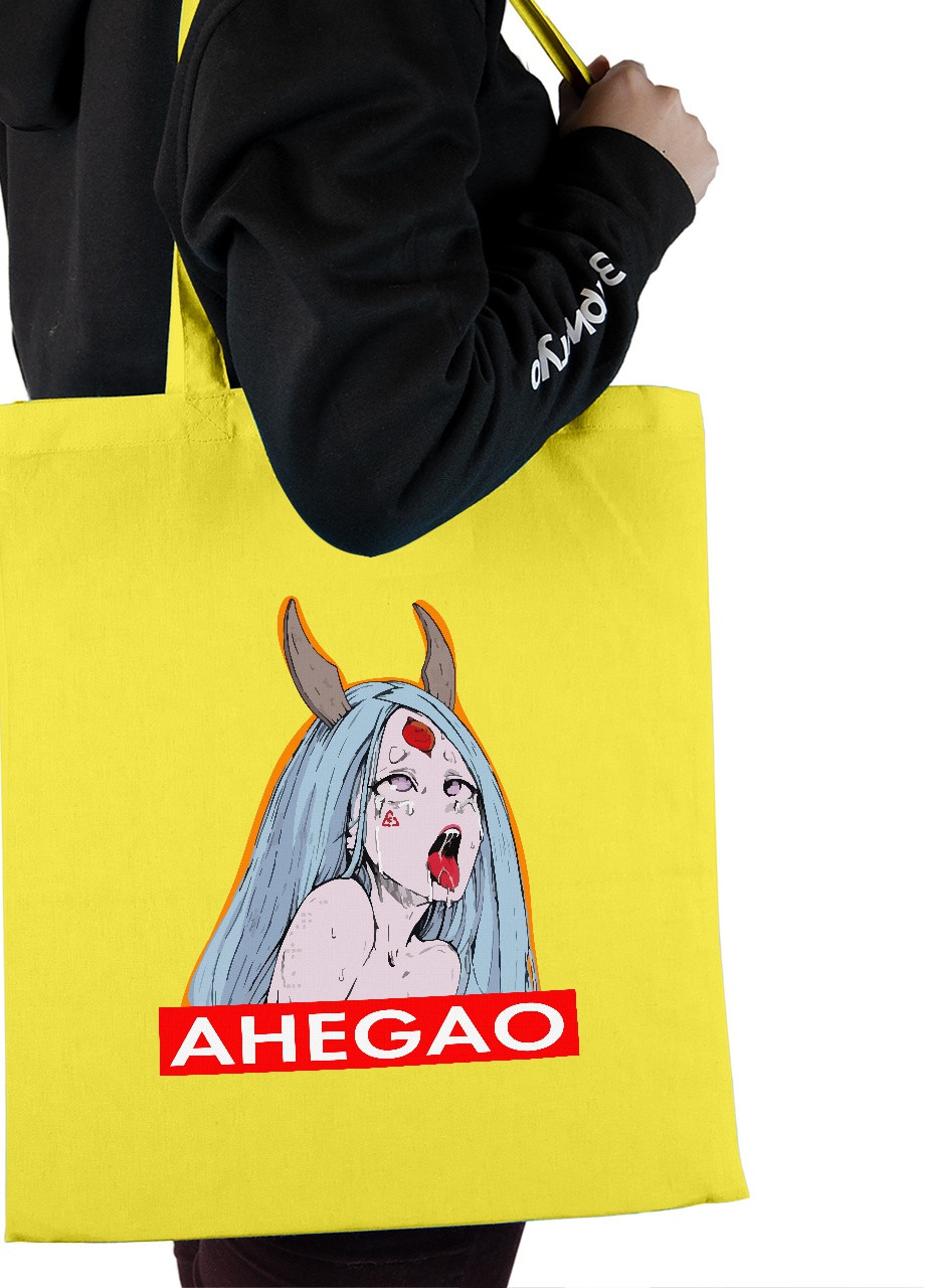 Еко-сумка шоппер Ахегао дівчина-рот лого(Ahegao girl logo) (92102-3508-SY) жовта MobiPrint lite (256945879)