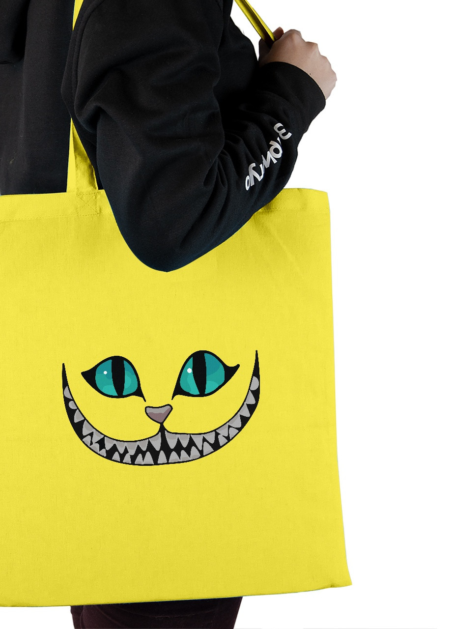 Эко сумка шопер Чеширский Кот (Cheshire Cat Disney) (92102-3437-SY) желтая MobiPrint lite (256945591)