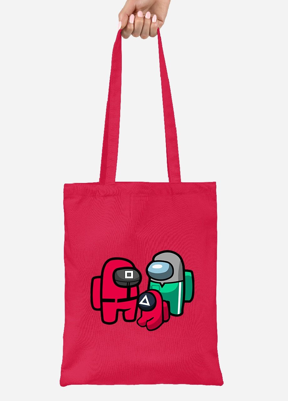 Эко сумка шопер Амонг Ас и Игра в кальмара (Among Us and Squid Game) (92102-3380-RD) красная MobiPrint Lite (256945364)