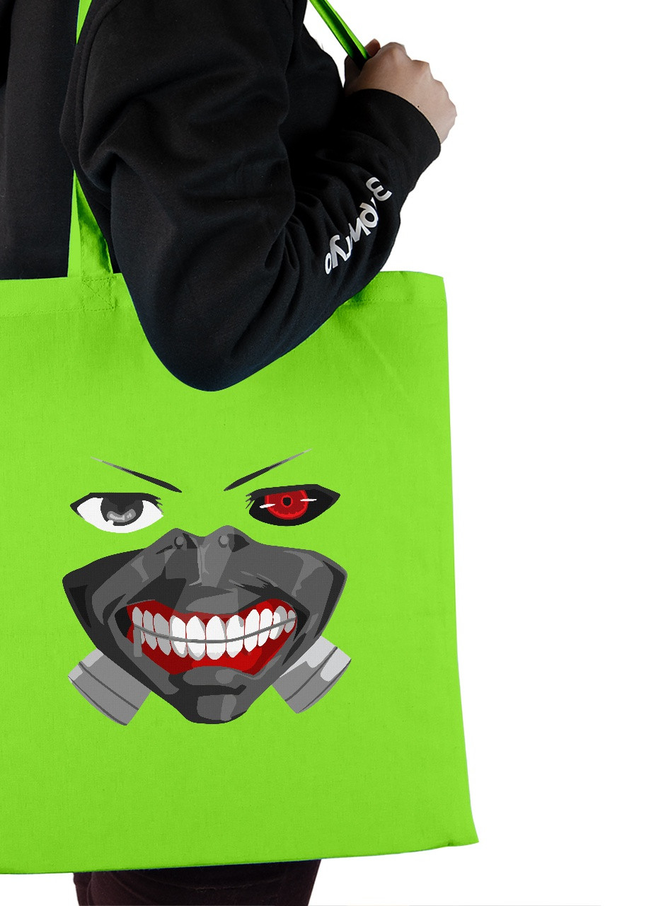 Эко сумка шопер Токийский гуль Кэн Канэки маска(Tokyo Ghoul in mask) (92102-3525-LM) салатовая MobiPrint lite (256944769)