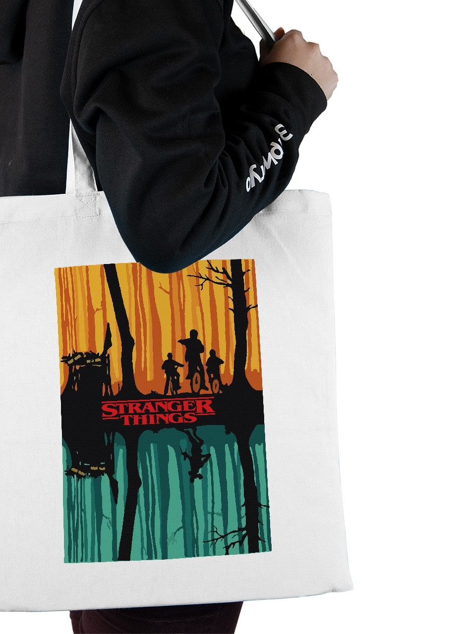 Еко-сумка шоппер Дуже дивні справи постер (Stranger Things poster) (92102-3573) біла MobiPrint lite (256945876)