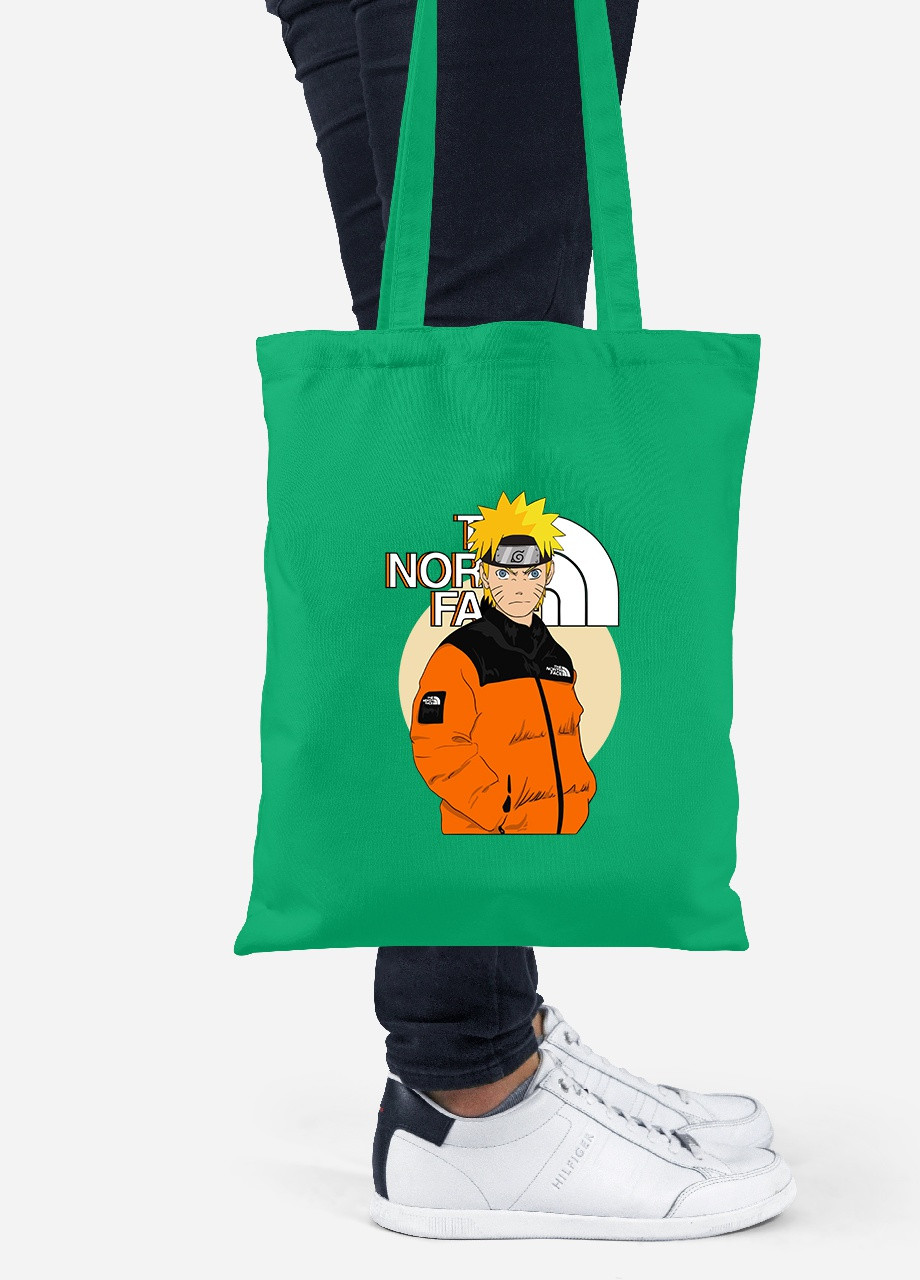 Еко-сумка шоппер Наруто Норс Фейс (Naruto The Norch Face) (92102-3480-KG) зелена MobiPrint lite (256945260)