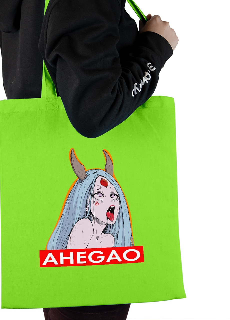 Еко-сумка шоппер Ахегао дівчина-рот лого(Ahegao girl logo) (92102-3508-LM) салатова MobiPrint lite (256944495)