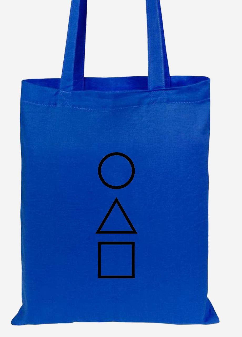 Эко сумка шопер Треугольник Квадрат Круг Игра в кальмара (Squid Game) (92102-3374-SK) голубая MobiPrint lite (256943665)