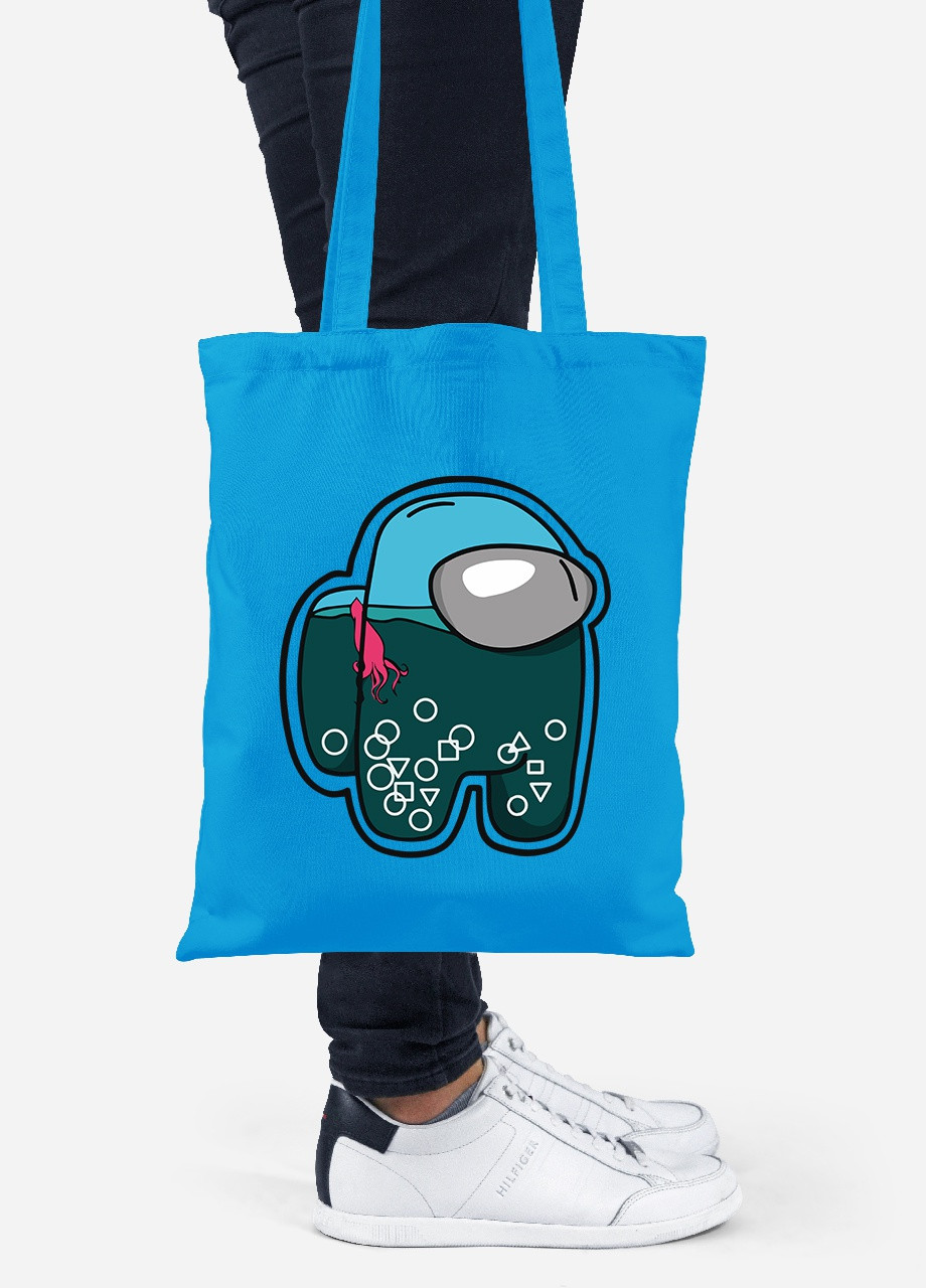 Эко сумка шопер Амонг Ас и Игра в кальмара (Among Us and Squid Game) (92102-3476-BL) синяя MobiPrint lite (256944974)