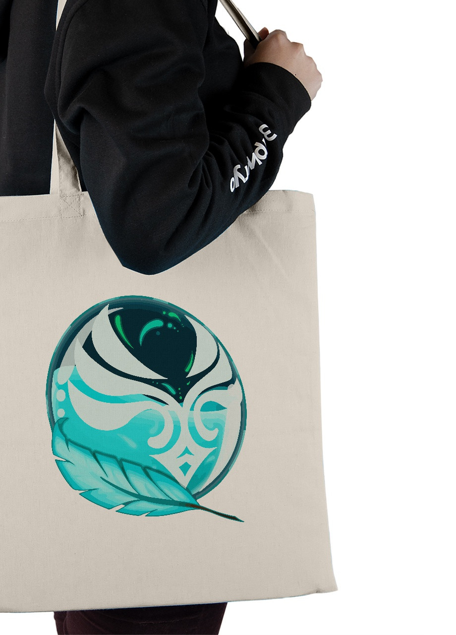 Еко-сумка шоппер Геншин Імпакт елементи Анемо перо(Genshin Impact elements Anemo) (92102-3560-BG) бежева MobiPrint Lite (256943713)
