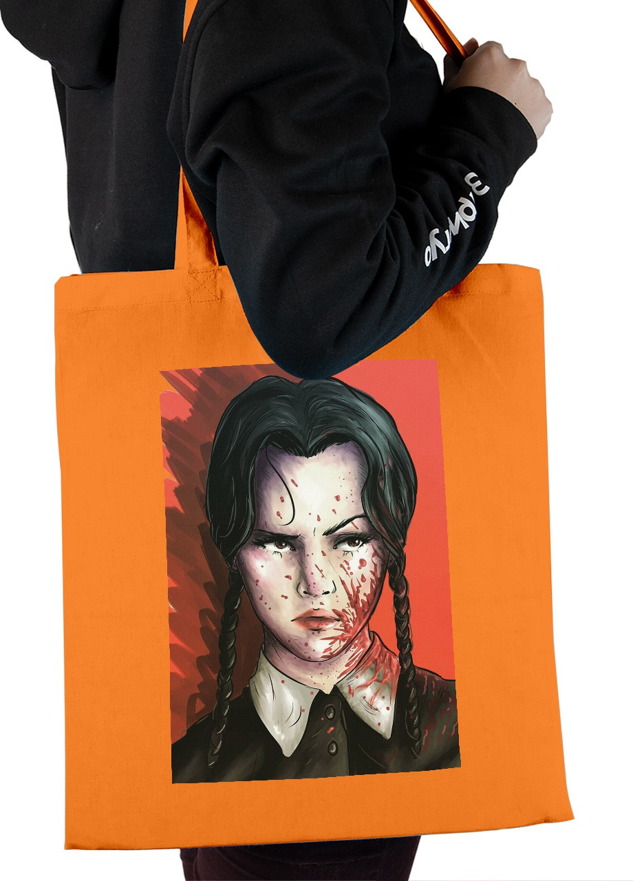 Еко-сумка шоппер Уенсдей постер (Wendsday) (92102-3928-OG) помаранчева MobiPrint Lite (256945762)