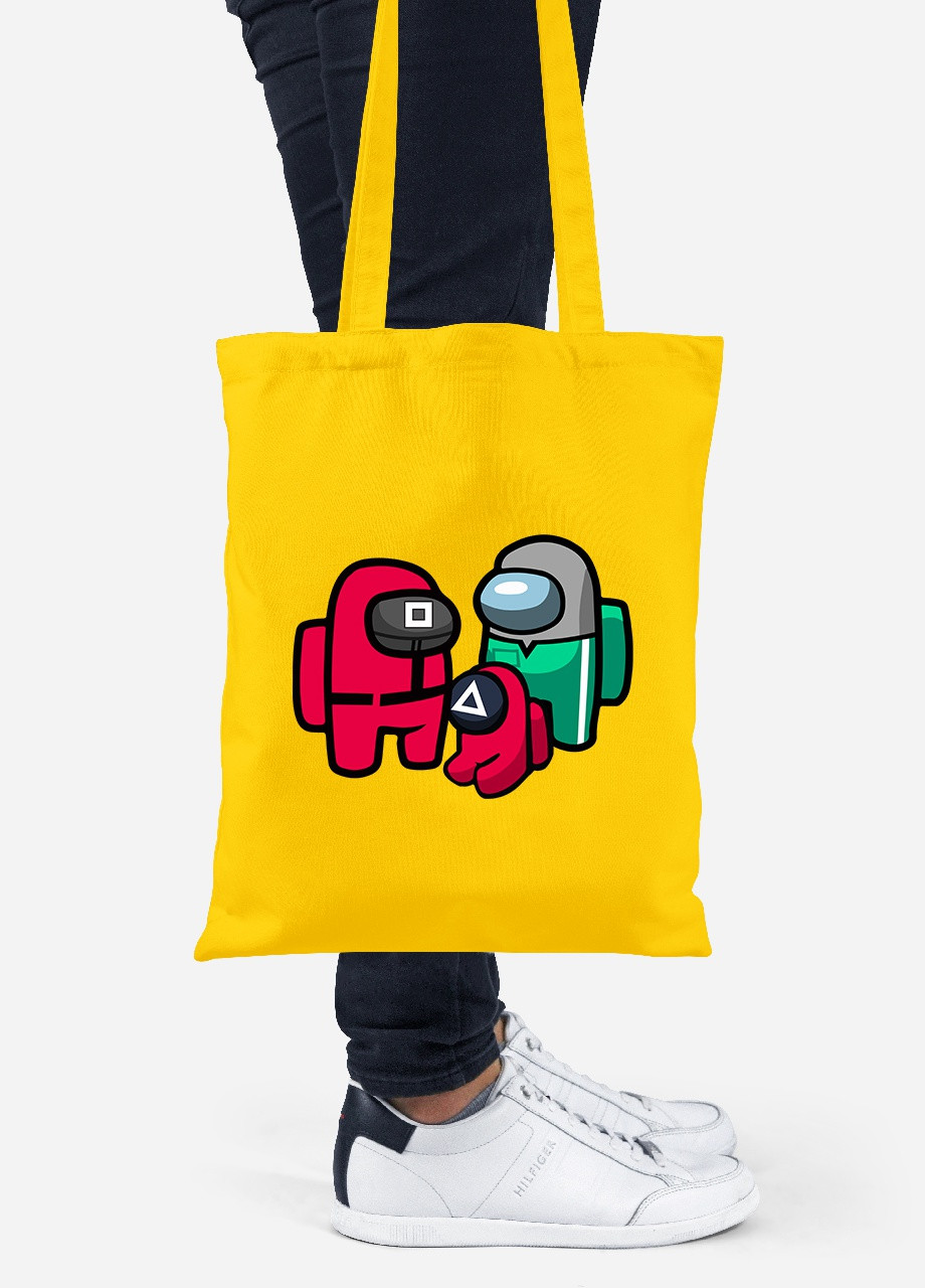Эко сумка шопер Амонг Ас и Игра в кальмара (Among Us and Squid Game) (92102-3380-SY) желтая MobiPrint Lite (256945024)