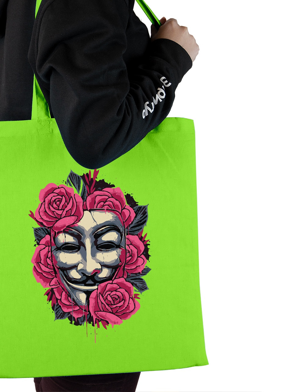 Эко сумка шопер Вендетта (V Vendetta) (92102-3424-LM) салатовая MobiPrint lite (256944362)