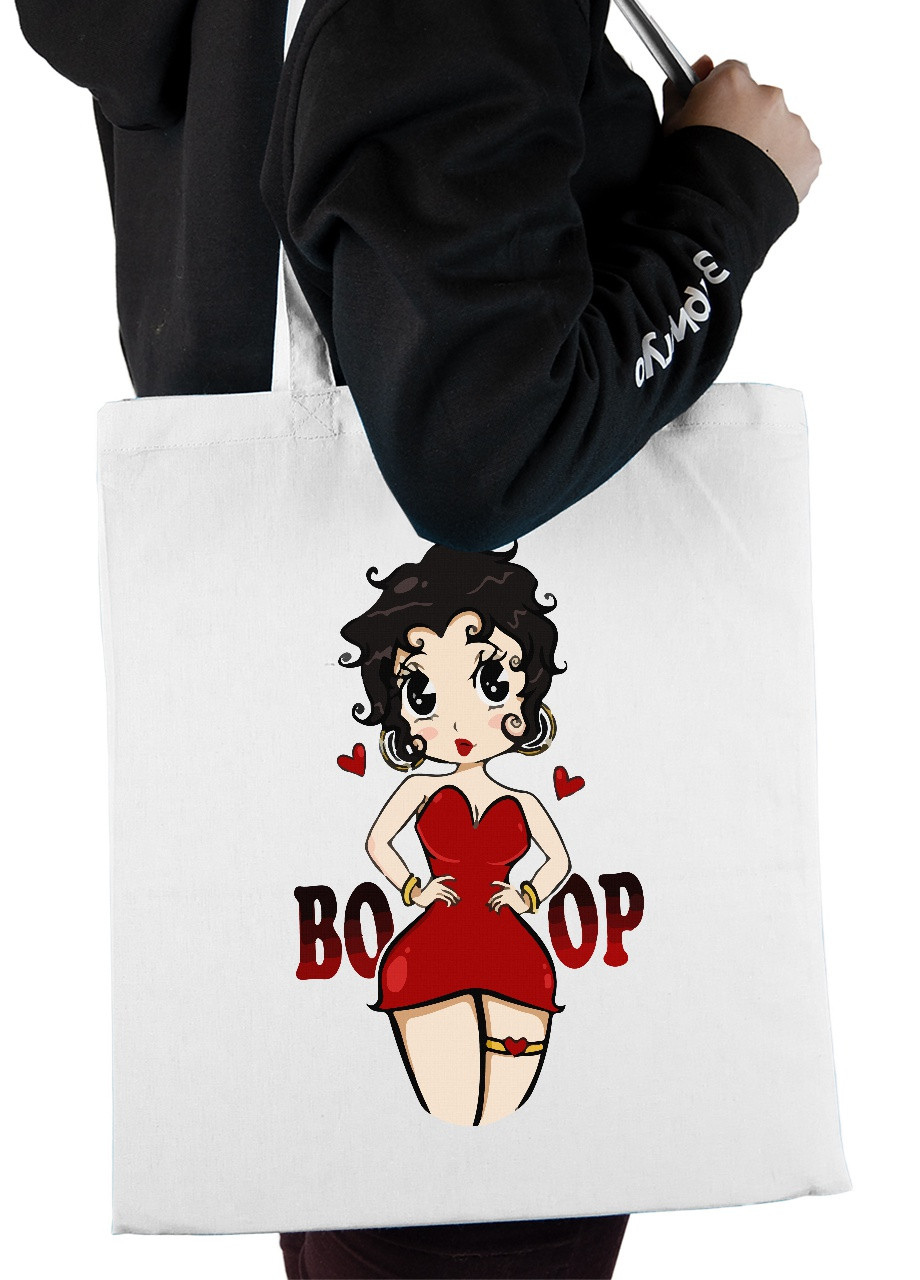 Эко сумка шопер Бетти Буп (Betty Boop) (92102-3468) белая MobiPrint lite (256945925)