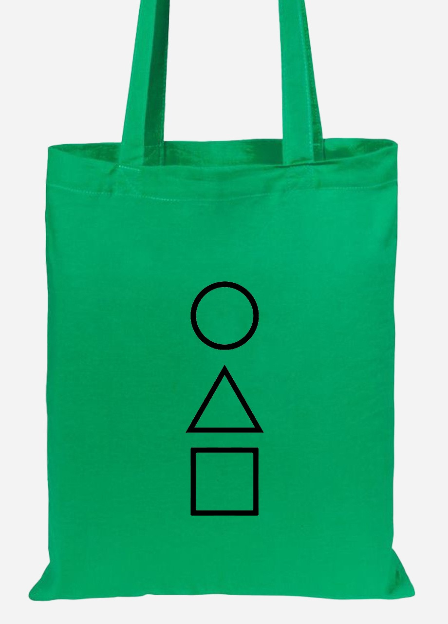 Еко-сумка шоппер Трикутник Квадрат Коло Гра в кальмара (Squid Game) (92102-3374-KG) зелена MobiPrint lite (256945950)