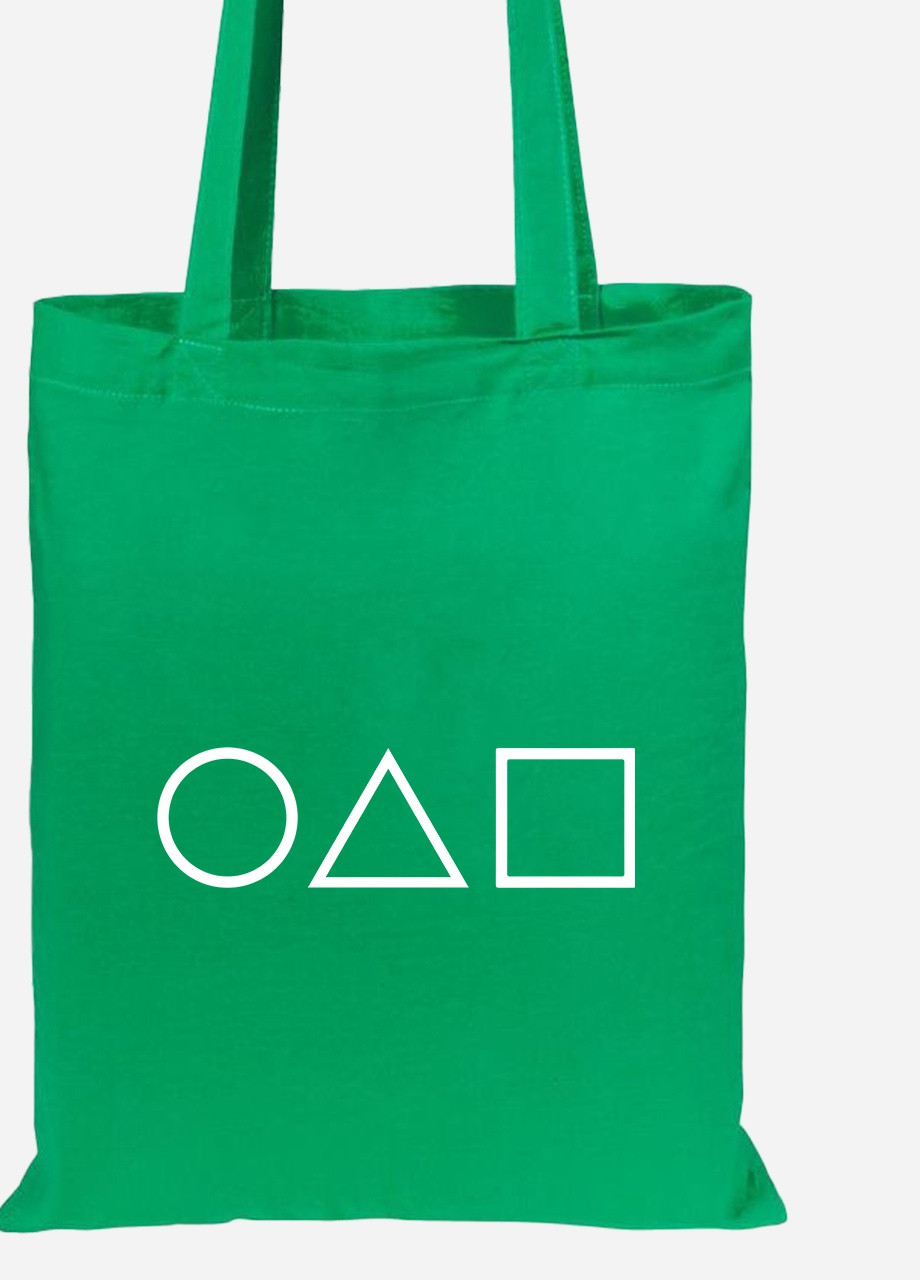 Эко сумка шопер Треугольник Квадрат Круг Игра в кальмара (Squid Game) (92102-3373-KG) зеленая MobiPrint Lite (256945080)