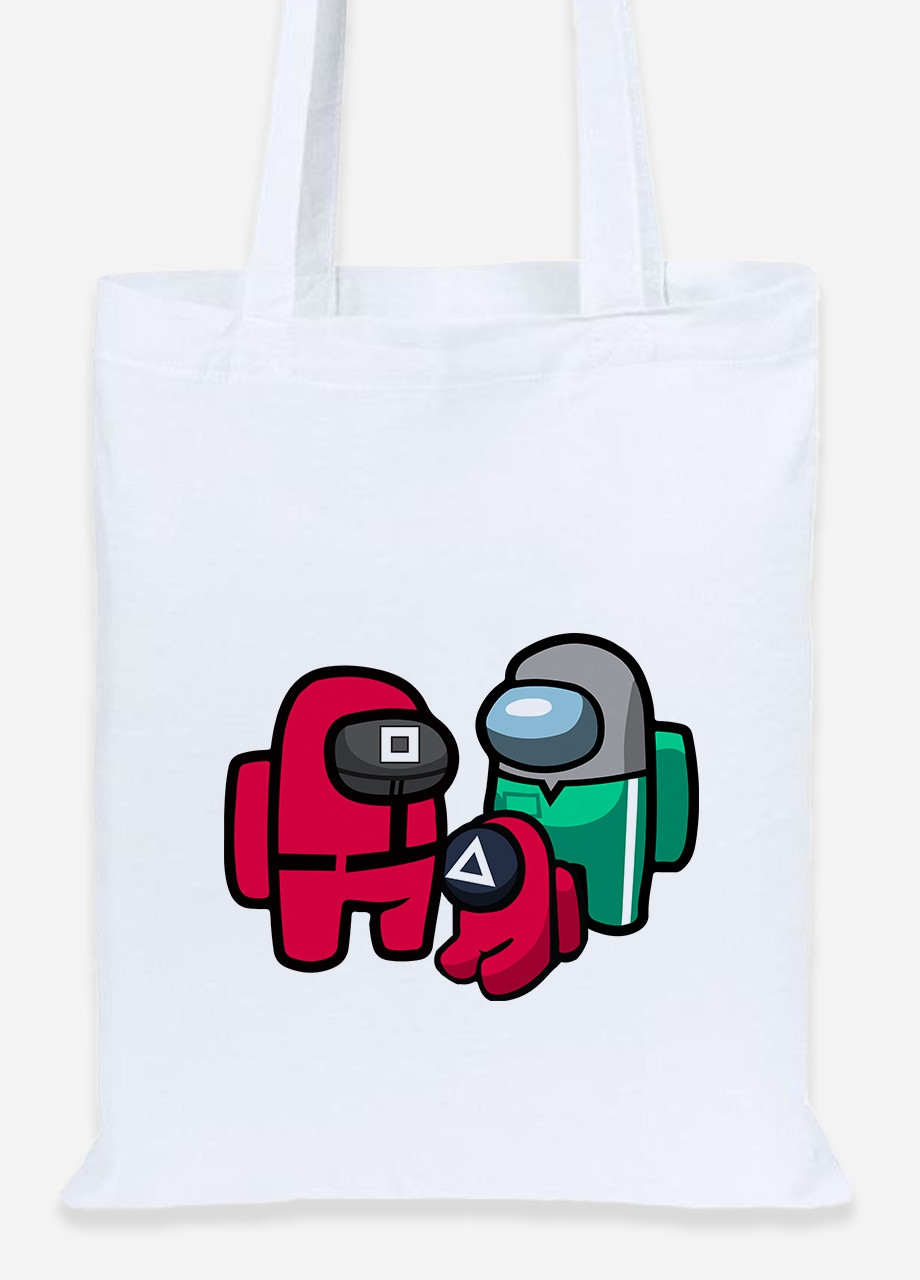 Еко-сумка шоппер Амонг Ас та Гра в кальмара (Among Us and Squid Game) (92102-3380) біла MobiPrint Lite (256944279)