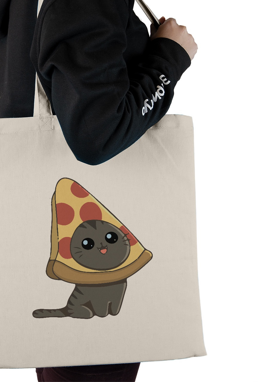 Еко-сумка шоппер Піца кіт (Pizzacat) (92102-3436-BG) бежева MobiPrint lite (256945831)