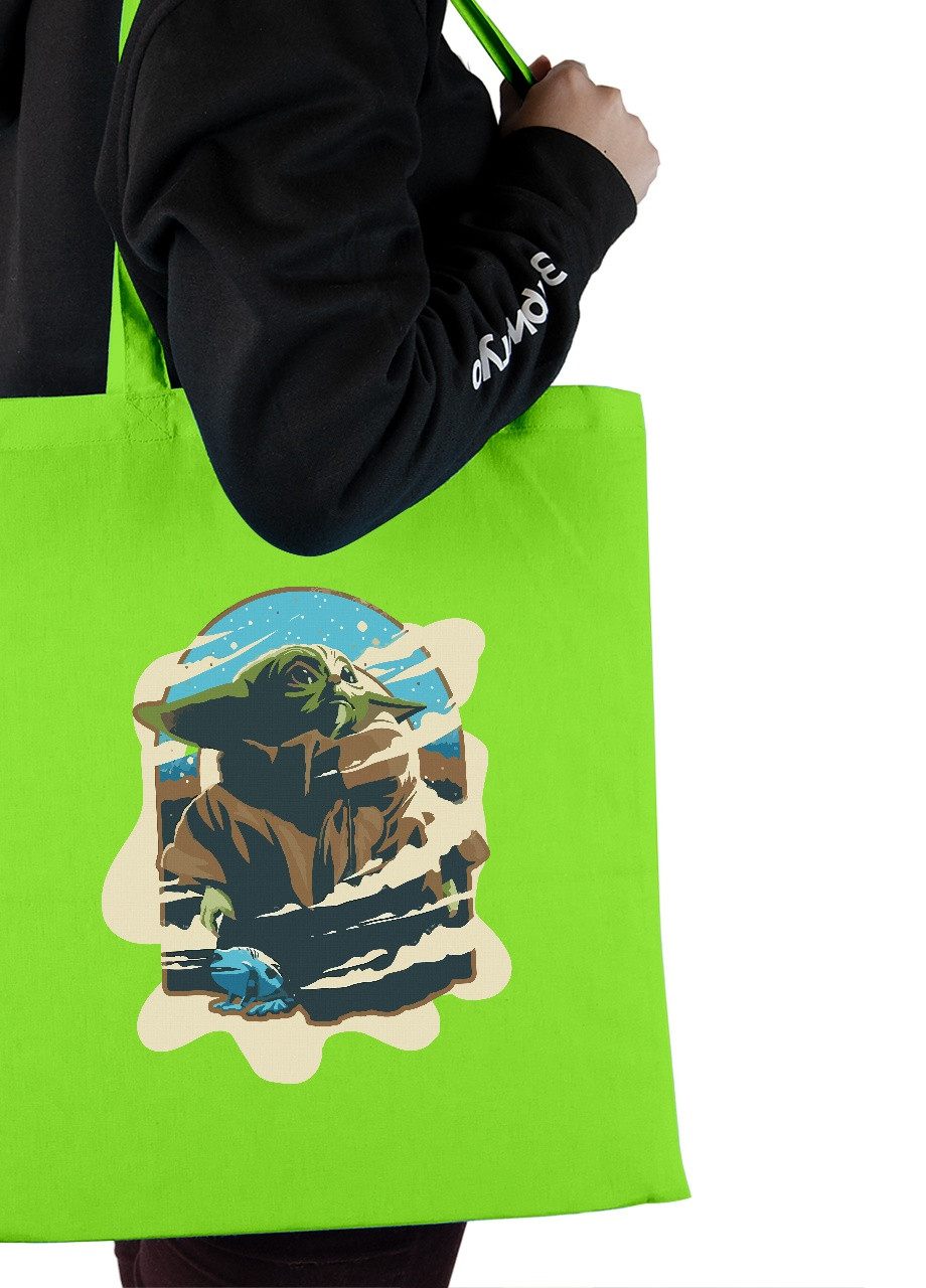 Эко сумка шопер Грогу Йода рамка-портрет(Grogu Baby Yoda) (92102-3523-LM) салатовая MobiPrint lite (256943864)