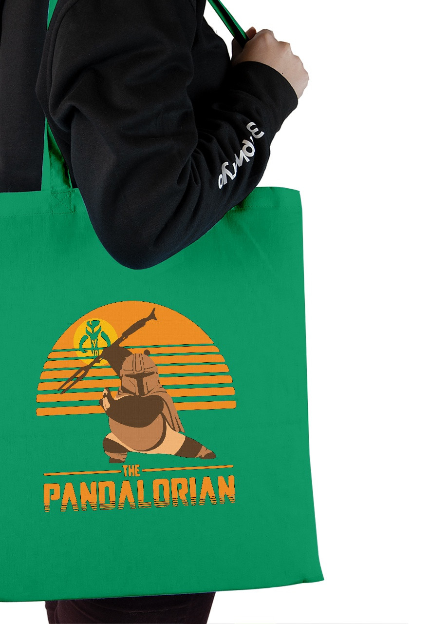 Эко сумка шопер Кунг-фу панда и Мандалорец (Pandalorian) (92102-3428-KG) зеленая MobiPrint lite (256945010)