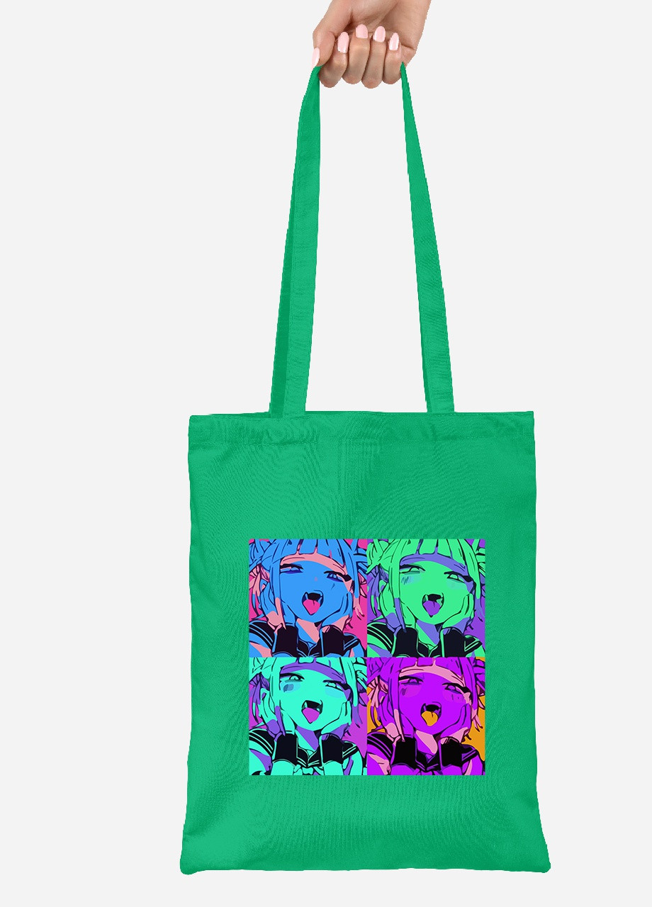 Еко-сумка шоппер Ахегао дівчина колаж(Ahegao girl) (92102-3501-KG) зелена MobiPrint Lite (256944550)