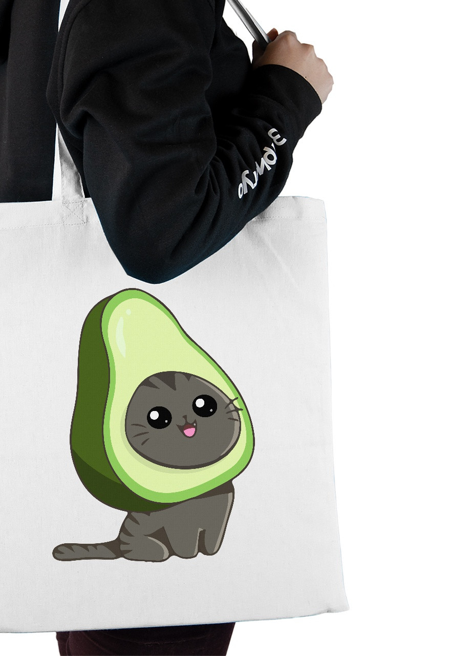 Еко-сумка шоппер Авокадо кіт (Avocato) (92102-3473) біла MobiPrint lite (256945333)