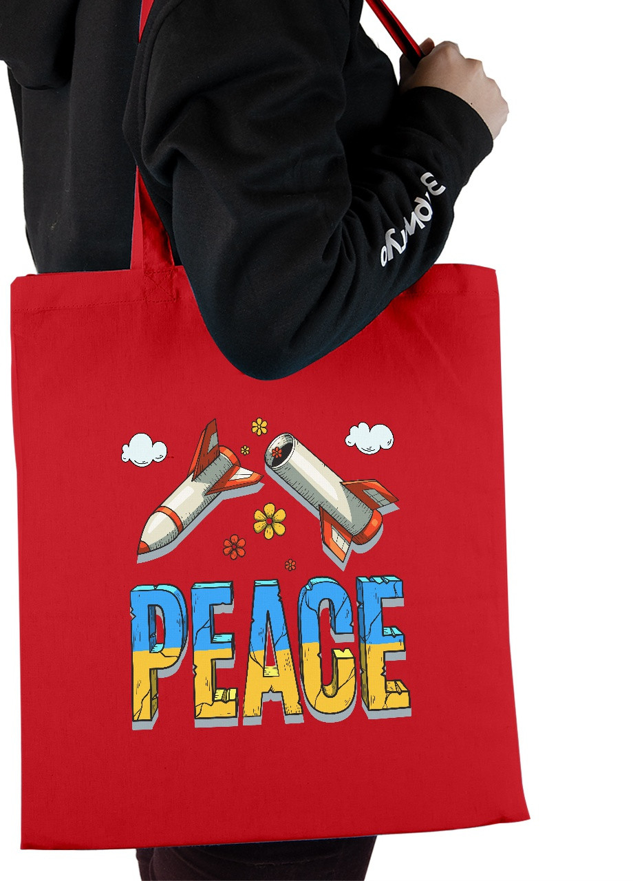 Еко-сумка шоппер Ми за мир (92102-3896-RD) червона MobiPrint lite (256945801)