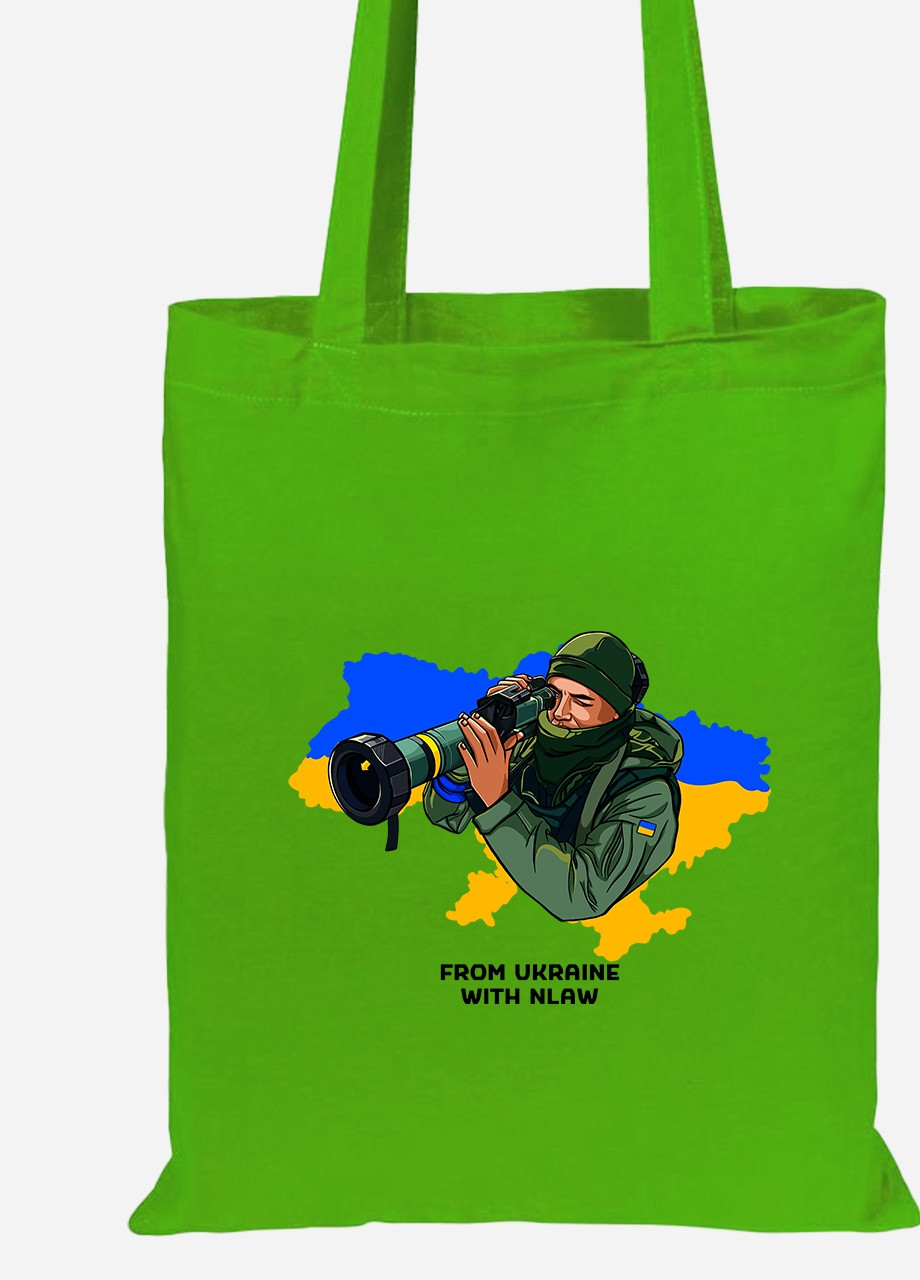 Еко-сумка шоппер From Ukraine with NLAW (92102-3748-LM) салатова MobiPrint lite (256945018)