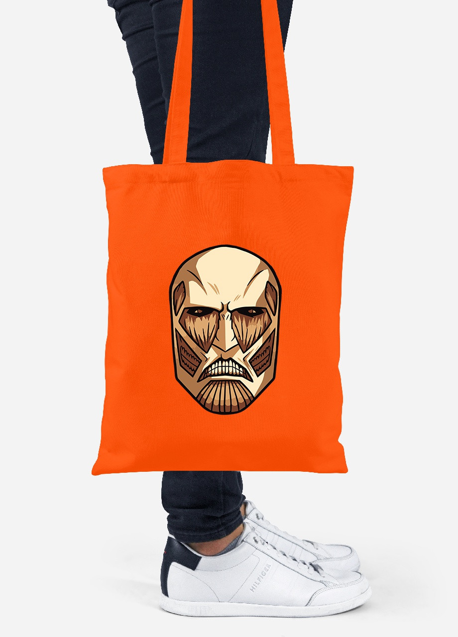 Еко-сумка шоппер Атака титанів Колосальний Титан портрет лого (Attack on Titan logo) (92102-3490-OG) помаранчева MobiPrint Lite (256943554)