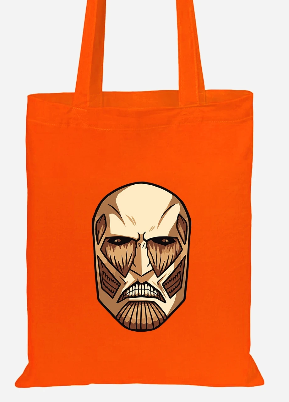 Еко-сумка шоппер Атака титанів Колосальний Титан портрет лого (Attack on Titan logo) (92102-3490-OG) помаранчева MobiPrint Lite (256943554)
