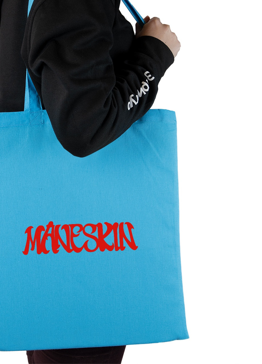 Еко-сумка шоппер Манескін лого(Maneskin logo) (92102-3513-BL) синя MobiPrint lite (256944038)