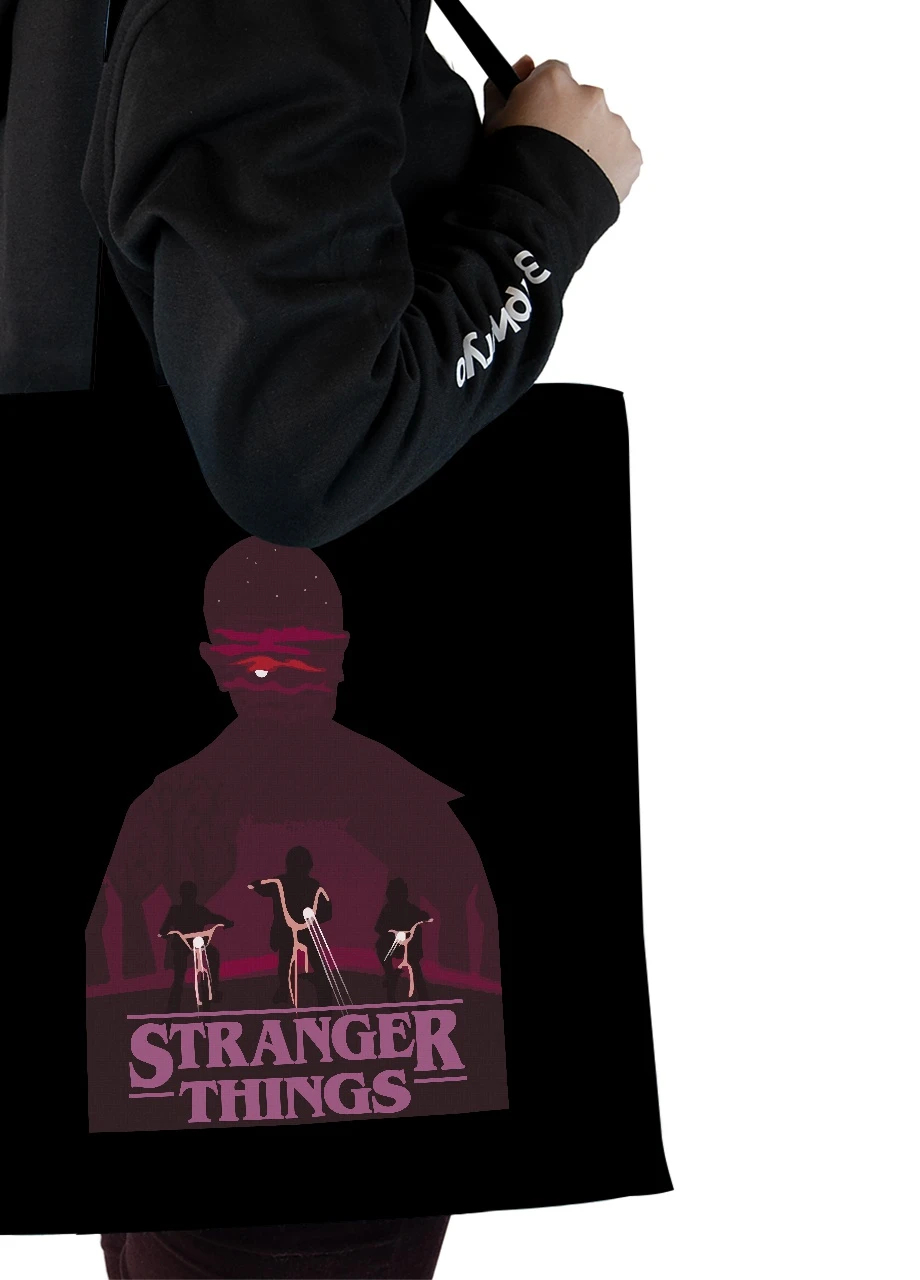 Еко-сумка шоппер Дуже дивні справи Одинадцять арт троє (Stranger Things Eleven art) (92102-3569-BK) чорна MobiPrint Lite (256943772)