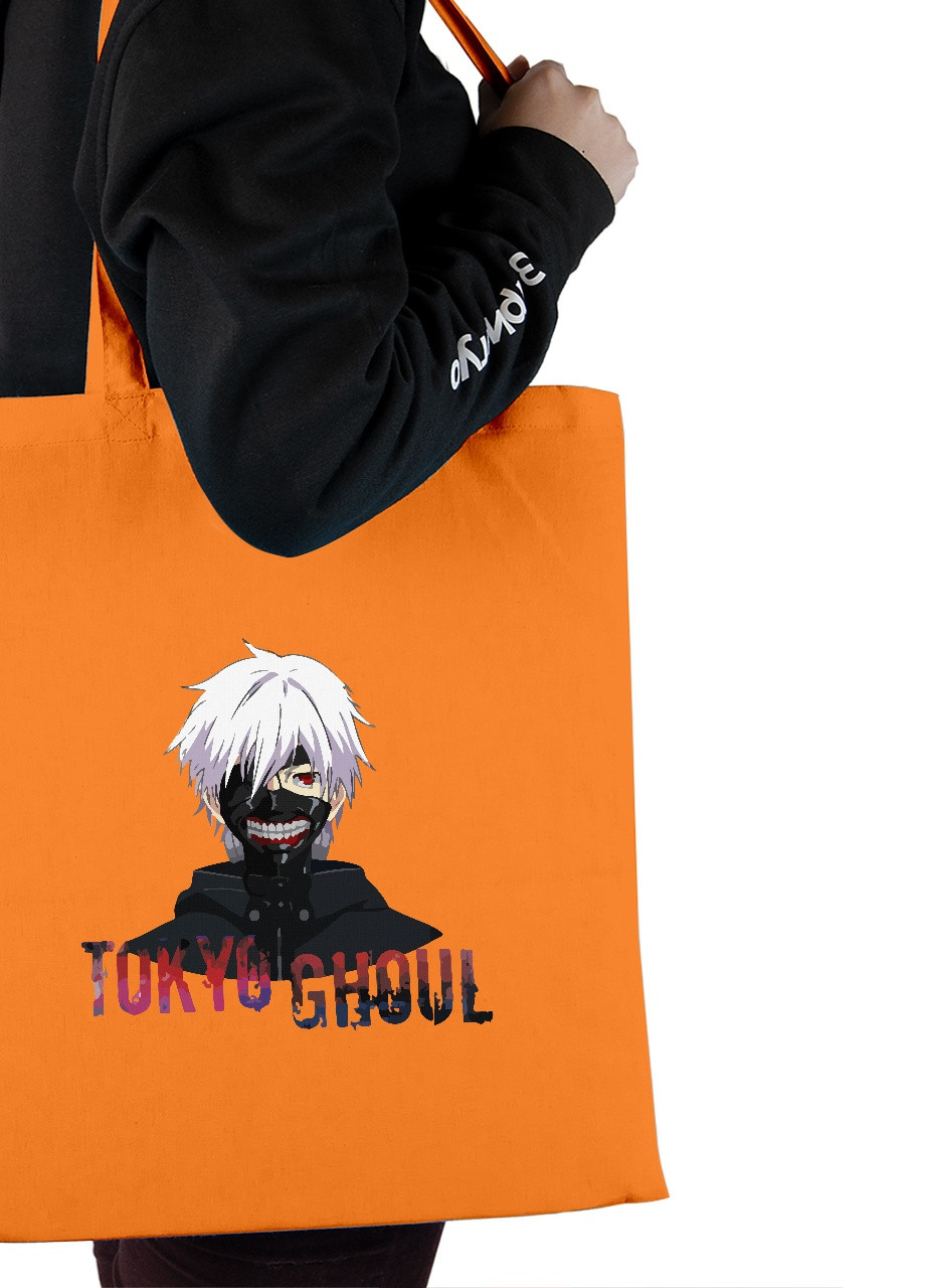 Эко сумка шопер Токийский гуль Кэн Канэки лого-портрет(Tokyo Ghoul) (92102-3528-OG) оранжевая MobiPrint lite (256944009)