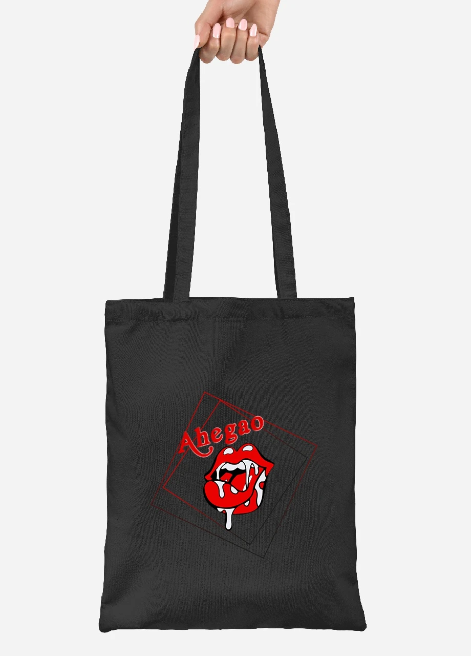 Эко сумка шопер Ахэгао губы-лого(Ahegao girl) (92102-3503-BK) черная MobiPrint Lite (256944570)