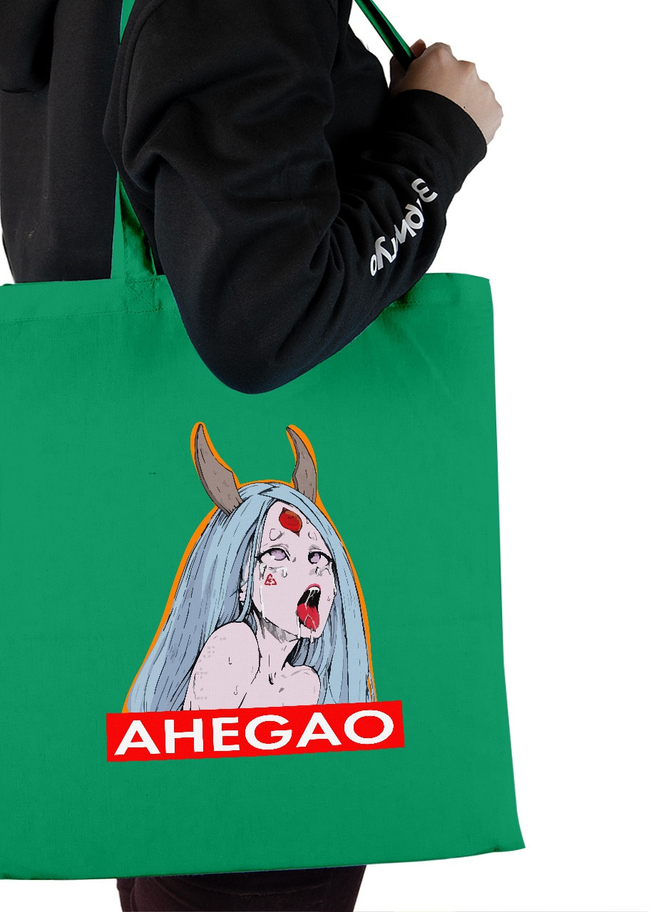 Эко сумка шопер Ахэгао девушка-рот лого(Ahegao girl logo) (92102-3508-KG) зеленая MobiPrint lite (256945126)