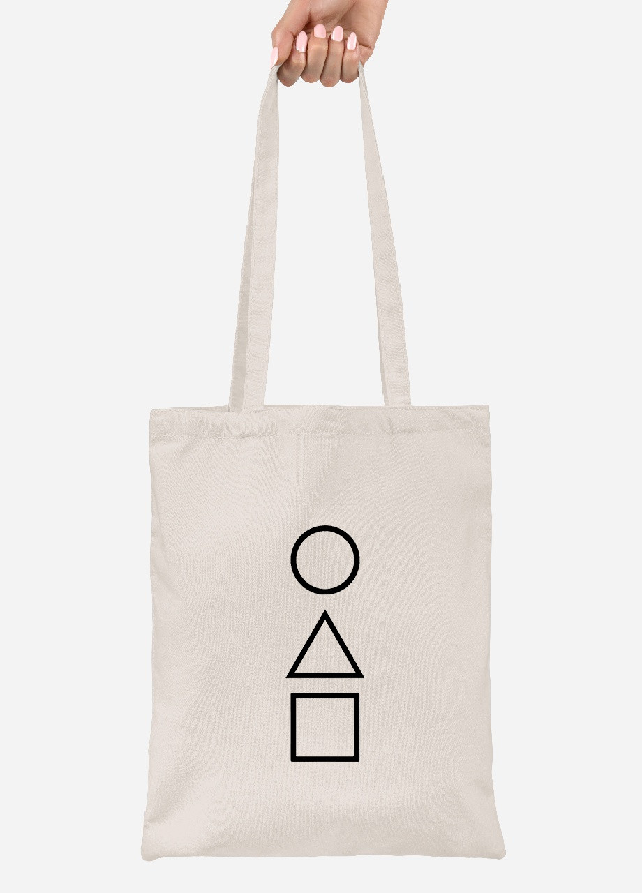 Эко сумка шопер Треугольник Квадрат Круг Игра в кальмара (Squid Game) (92102-3374-BG) бежевая MobiPrint Lite (256945759)