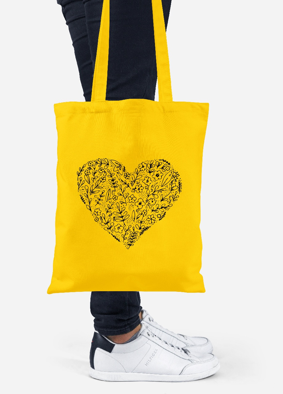 Еко-сумка шоппер Квіткове серце (92102-3805-SY) жовта MobiPrint Lite (256945230)