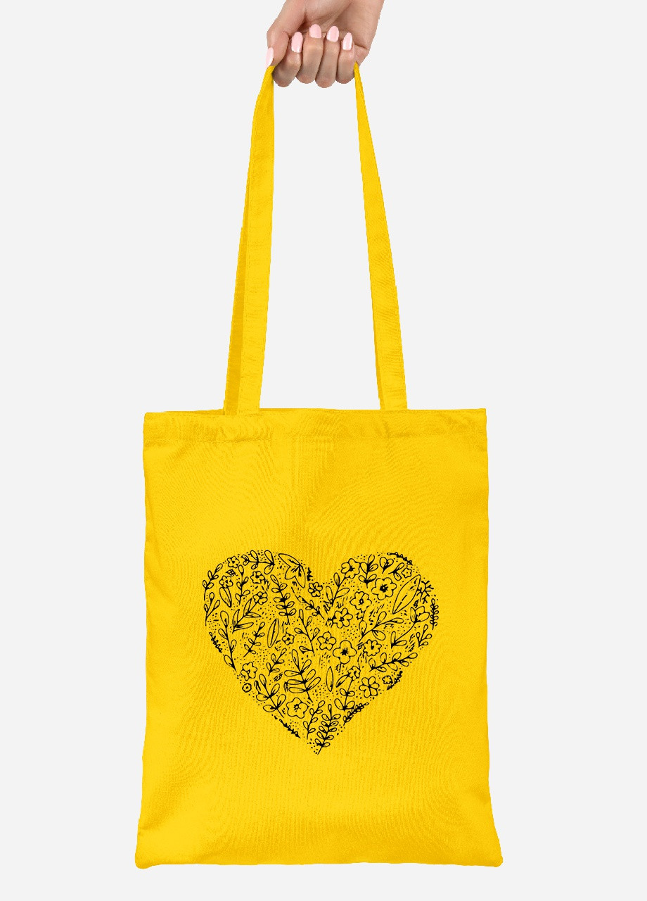 Еко-сумка шоппер Квіткове серце (92102-3805-SY) жовта MobiPrint Lite (256945230)